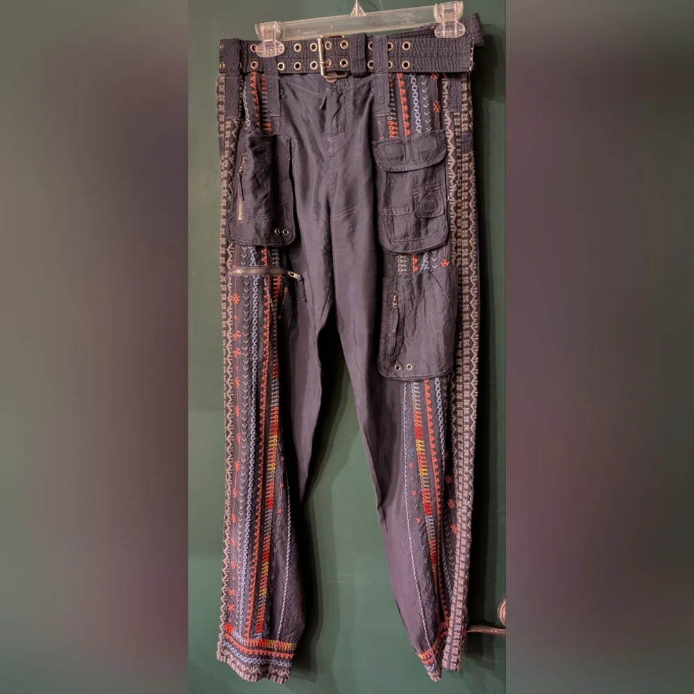 Johnny Was Dark Cargo Pants with Colorful Patterns (Runs Large) - Picture 1 of 7